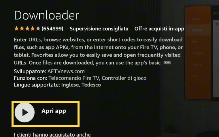 Apri Downloader — area da selezionare evidenziata in giallo.